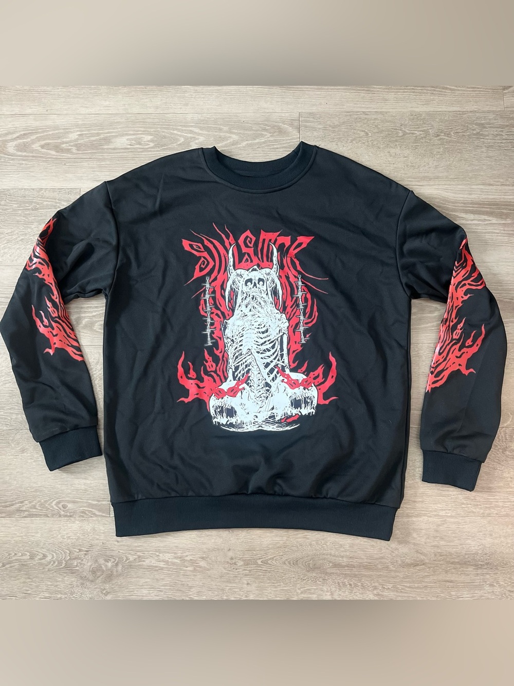 ROMWE Black Crewneck Sweatshirt with Red and White Skeleton Graphic